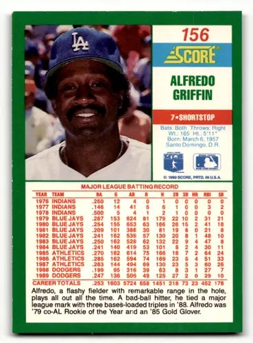 1990 Score #156 Alfredo Griffin NM-MT Dodgers ID:46154 - Baseball Card Single