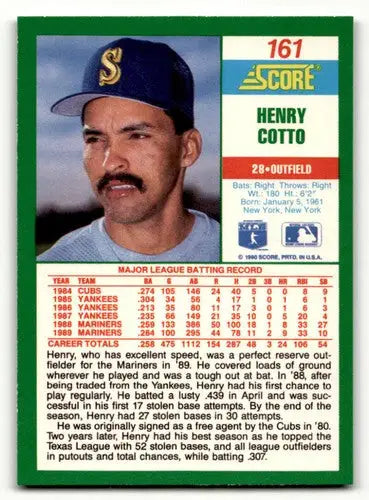 Original gloss of Henry Cotto baseball card from 1990 Score #161 featuring Simply Sandoval