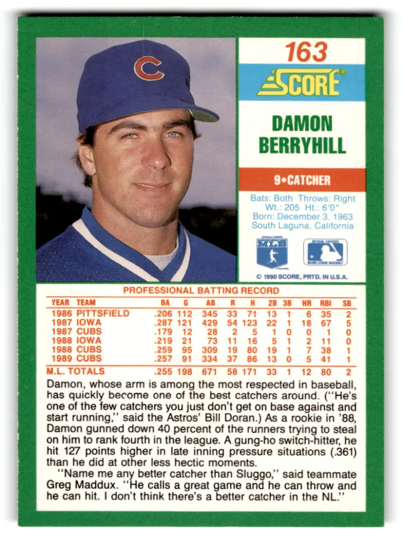 1990 Score #163 Damon Berryhill NM-MT Cubs ID:70059 - Baseball Card Single