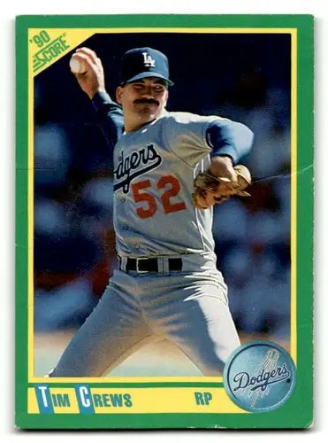Tim Crews Los Angeles Dodgers baseball card from 1990 Score series illustrated