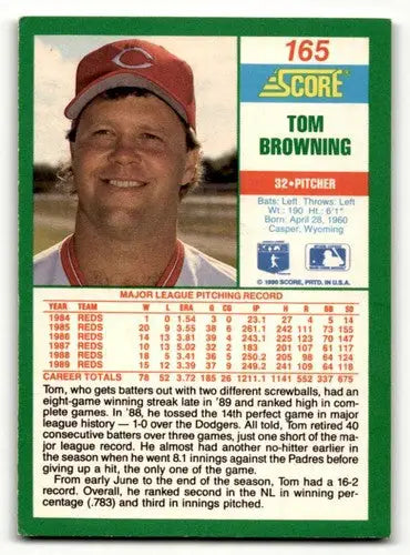 1990 Score #165 Tom Browning Cincinnati Reds Baseball Cards EX/NM ID:55193 - Baseball Card Single