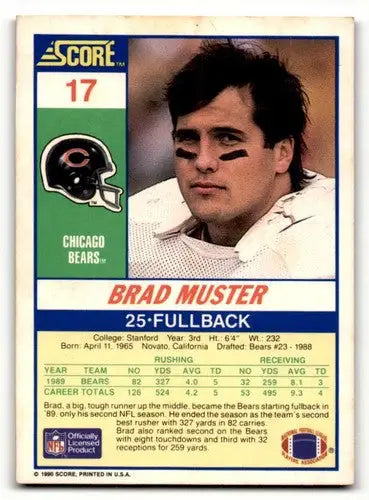Brad Muster Chicago football card from 1990 Score featuring Chicago Bears football team