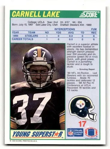 Original gloss Carnell Lake Pittsburgh football card featuring Lake Pittsburgh Steelers roster