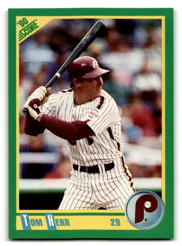 Tom Herr baseball card with original gloss from 1990 Score #171 NM-MT condition