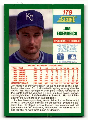1990 Score #179 Jim Eisenreich NM Near Mint Royals ID:46171 - Baseball Card Single
