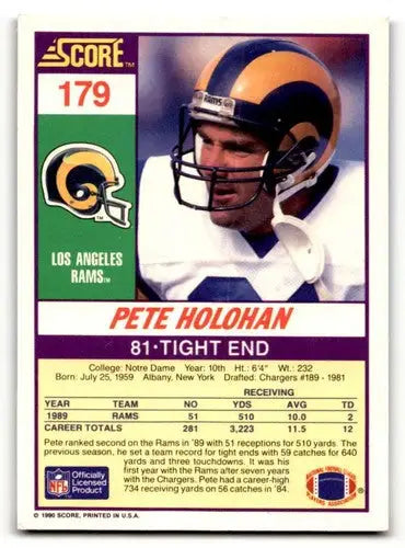 1990 Score #179 Pete Holohan Los Angeles Rams Football Cards EX/NM ID:57428 - Football Card Single
