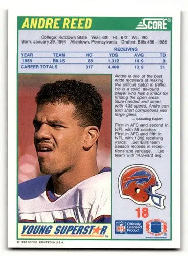 1990 Score #18 Andre Reed Buffalo Bills Football Cards NM-MT ID:62197 - Football Card Single