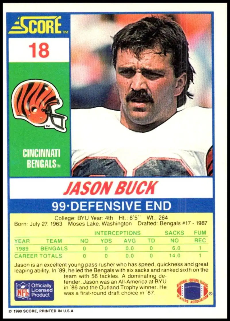 1990 Score #18 Jason Buck NM-MT Cincinnati Bengals Football Card - Football Card Single