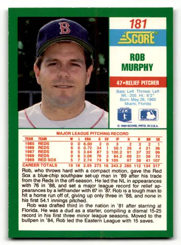 Original gloss Rob Murphy baseball card 1990 Score #181 NM-MT Red Sox ID 46147