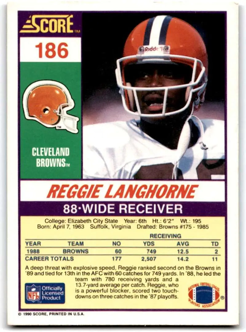 1990 Score #186 Reggie Langhorne NM-MT Cleveland Browns Football Card - Football Card Single
