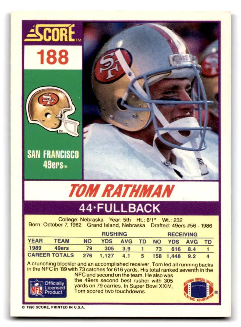 1990 Score #188 Tom Rathman - Football Card Single