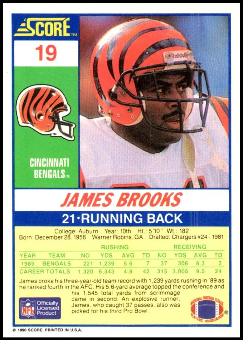 1990 Score #19 James Brooks NM-MT Cincinnati Bengals Football Card - Football Card Single