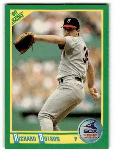 Original gloss Richard Dotson Chicago baseball card from 1990 Score #19 featuring Dotson Chicago White Sox