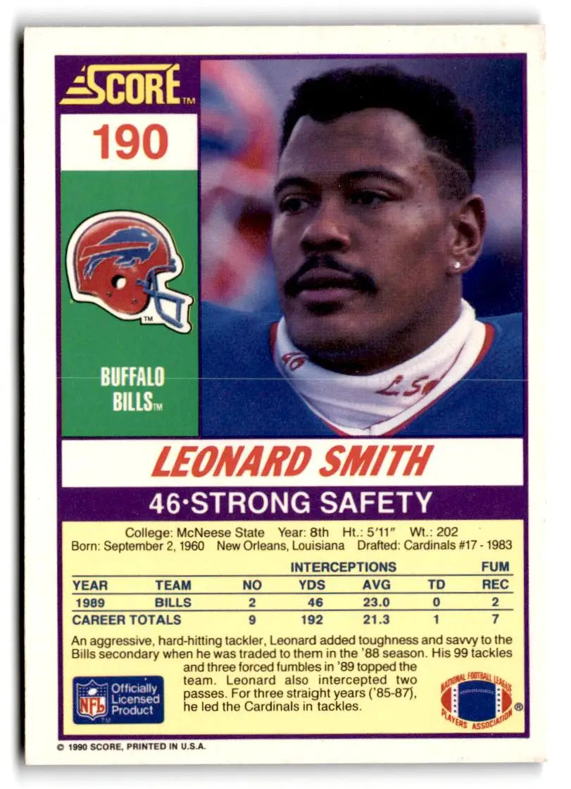 1990 Score #190 Leonard Smith - Football Card Single