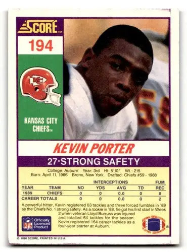Original gloss Kevin Porter Kansas City football card from 1990 Score series