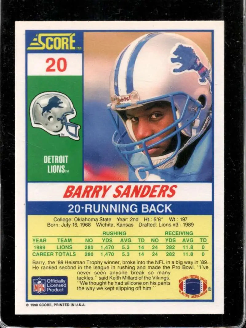 1990 Score #20 Barry Sanders NM-MT Detroit Lions Football Card - Football Card Single