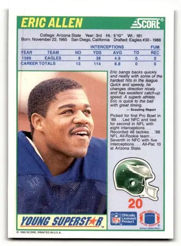 1990 Score #20 Eric Allen Philadelphia Eagles Football Cards NM-MT ID:62199 - Football Card Single