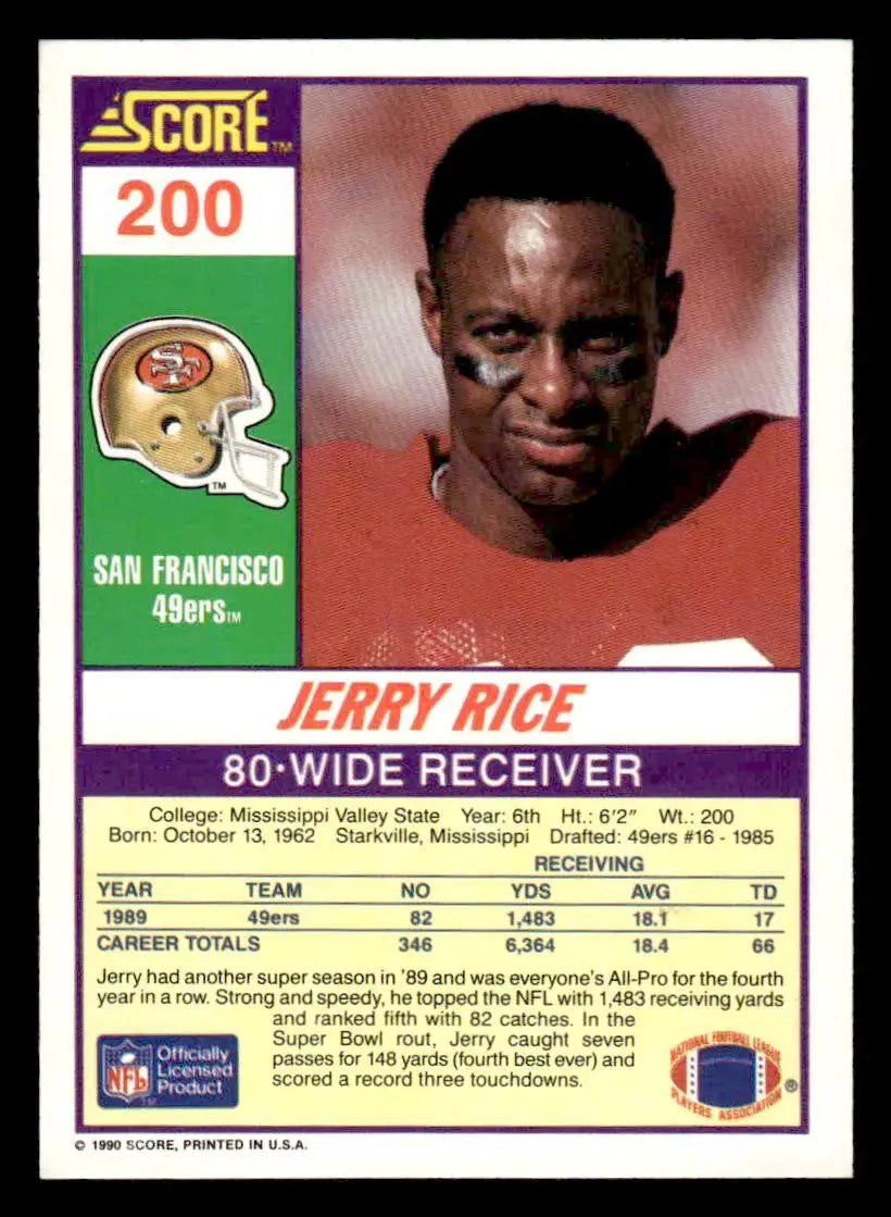 1990 Score #200 Jerry Rice - Football Card Single