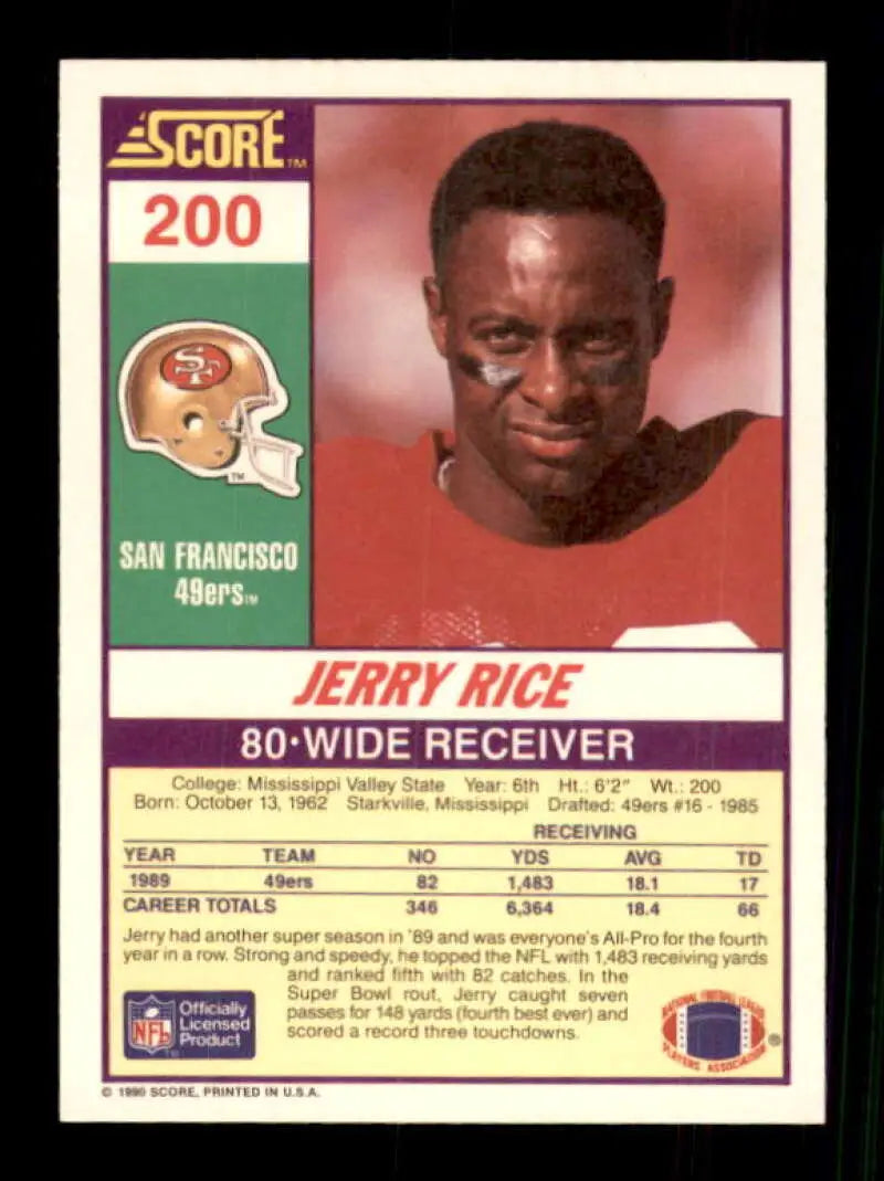 1990 Score #200 Jerry Rice NM-MT San Francisco 49ers Football Card - Football Card Single