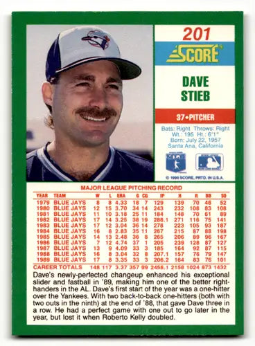 Original gloss Dave Stieb NM-MT baseball card from 1990 Score Blue Jays collection