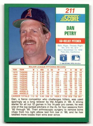 1990 Score #211 Dan Petry California Angels Baseball Cards EX/NM ID:58542 - Baseball Card Single
