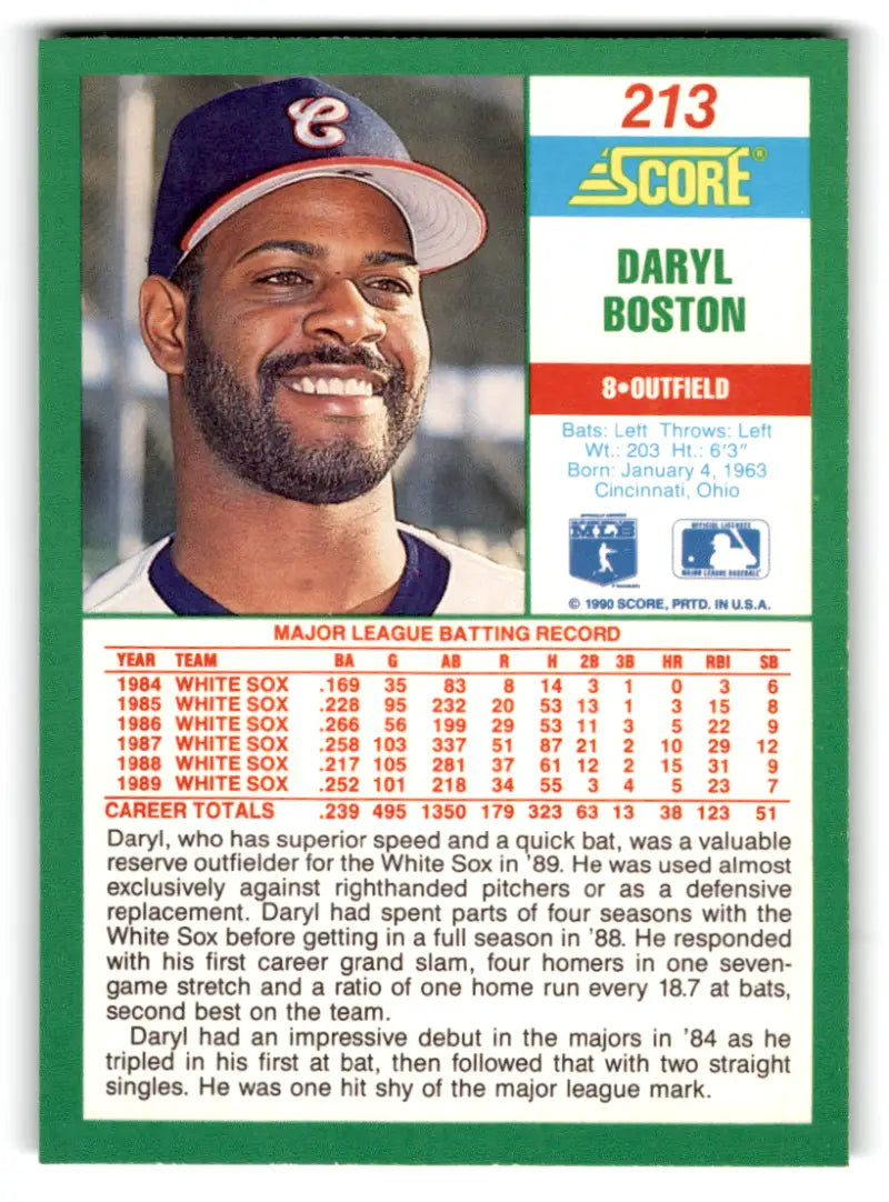 1990 Score Daryl Boston White Sox baseball card with original gloss NM-MT condition