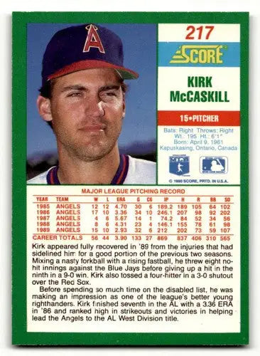 1990 Score #217 Kirk McCaskill ID:46896 - Baseball Card Single