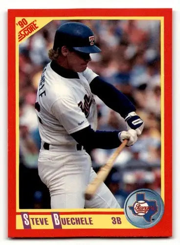 Original gloss Steve Buechele baseball card from 1990 Score #221 featuring simply Sandoval