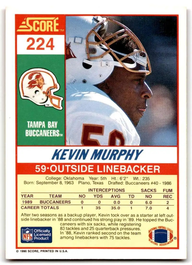 1990 Score #224 Kevin Murphy NM-MT Tampa Bay Buccaneers Football Card - Football Card Single