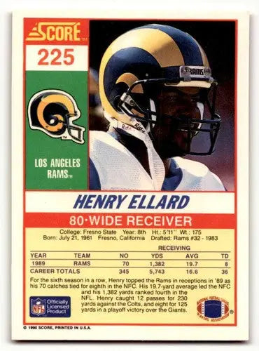 Original gloss Henry Ellard Los Angeles Rams football card 1990 Score #225