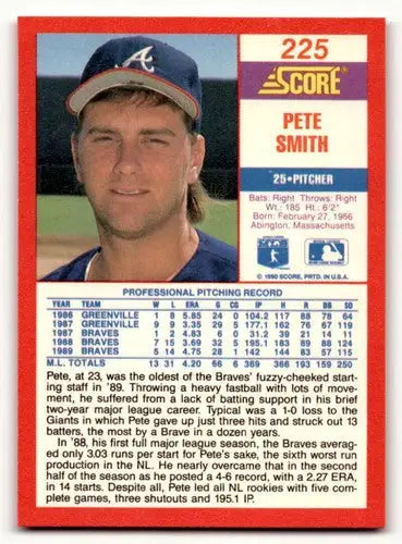 1990 Score #225 Pete Smith ID:46385 - Baseball Card Single