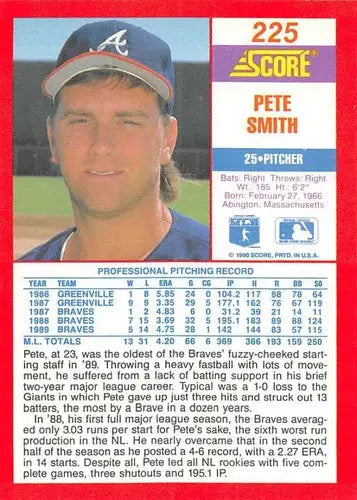 1990 Score #225 Pete Smith NM-MT Braves ID:12165 - Baseball Card Single