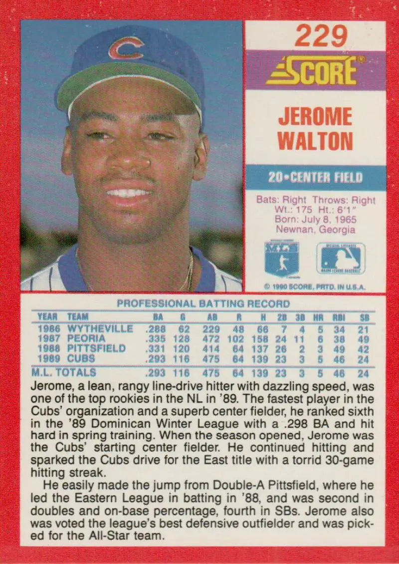 1990 Score #229 Jerome Walton EX Excellent Chicago Cubs Baseball Card - Baseball Card Single