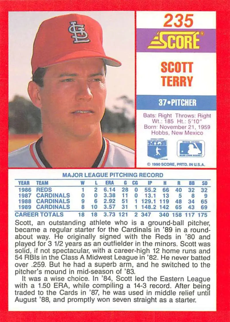 1990 Score #235 Scott Terry EX Excellent St. Louis Cardinals Baseball Card - Baseball Card Single