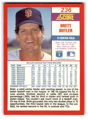 1990 Score #236 Brett Butler NM-MT Giants ID:70074 - Baseball Card Single