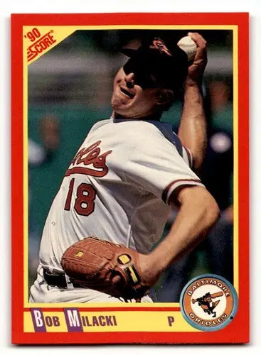 Original gloss Bob Milacki baseball card from 1990 Score #239 featured with Simply Sandoval