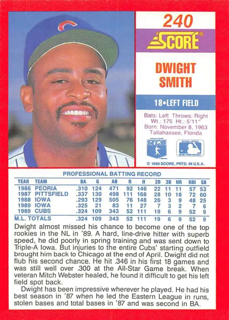 1990 Score #240 Dwight Smith EX Excellent Chicago Cubs Baseball Card