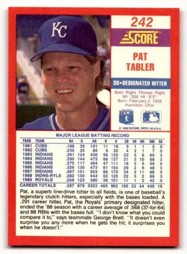 Original gloss Pat Tabler baseball card from 1990 Score #242 featuring Pat Tabler