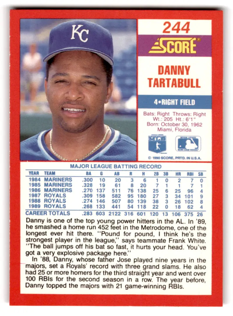 1990 Score #244 Danny Tartabull NM-MT Royals ID:70078 - Baseball Card Single