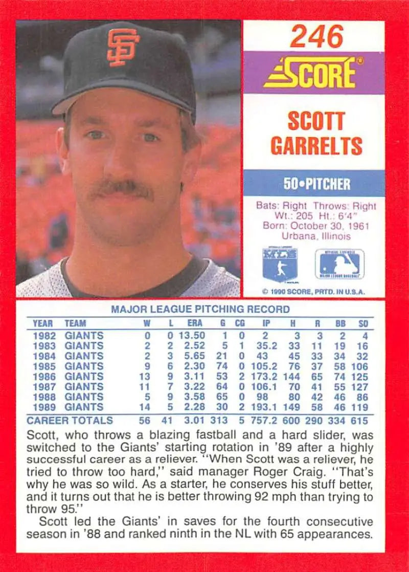 1990 Score #246 Scott Garrelts EX Excellent San Francisco Giants Baseball Card - Baseball Card Single
