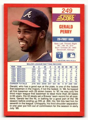 1990 Score #249 Gerald Perry ID:46375 - Baseball Card Single