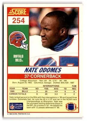 1990 Score NFL trading card of Nate Odomes, Buffalo Bills cornerback