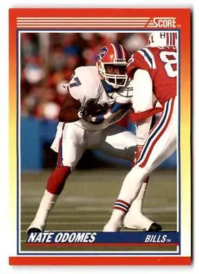 Red-bordered Score trading card of Nate Odomes, Buffalo Bills in action