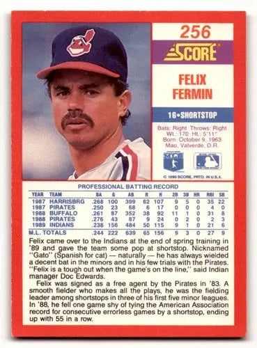 1990 Score #256 Felix Fermin Cleveland Indians Baseball Cards EX/NM ID:58545 - Baseball Card Single