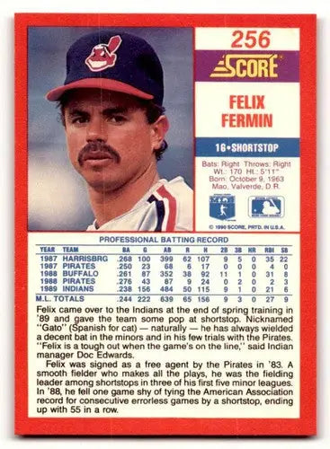 Felix Fermin baseball card 1990 Score #256 with original gloss featuring Simply Sandoval