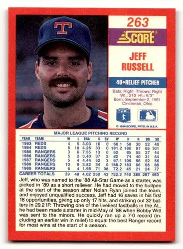 Original gloss of Jeff Russell baseball card from 1990 Score #263 featuring Simply Sandoval