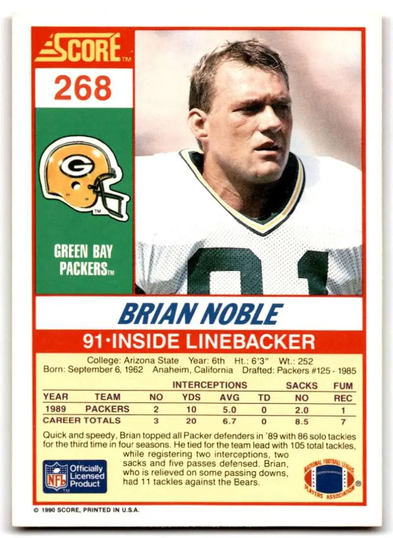 1990 Score #268 Brian Noble NM-MT Green Bay Packers Football Card - Football Card Single