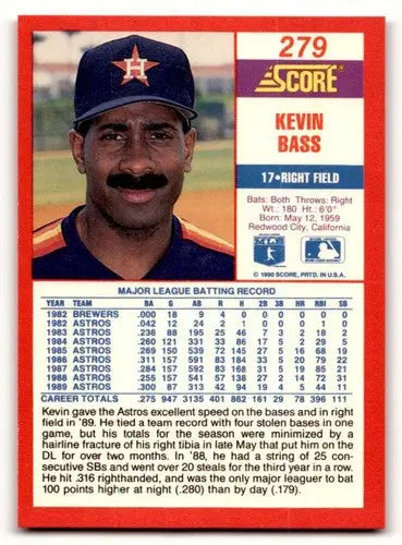 Original gloss Kevin Bass baseball card from 1990 Score #279 Simply Sandoval collection