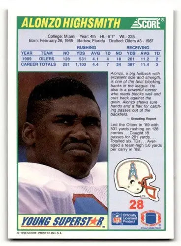 Original gloss Alonzo Highsmith Houston football card featuring Houston Oilers players