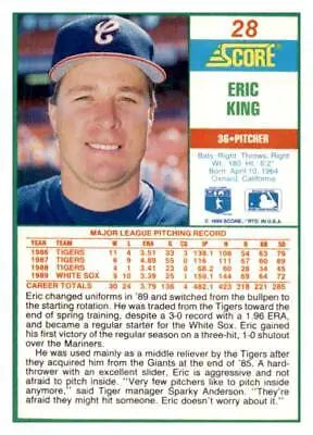 Eric King baseball card from 1990 Score set, perfect for trading cards collection